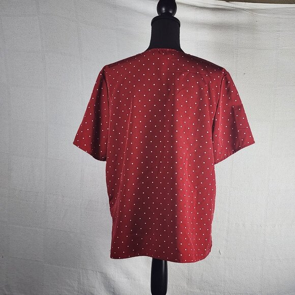 Kathie Lee Collection Vtg Brick Red White Polka Dot Poly Button Up SS Top Sz XL - Picture 11 of 16